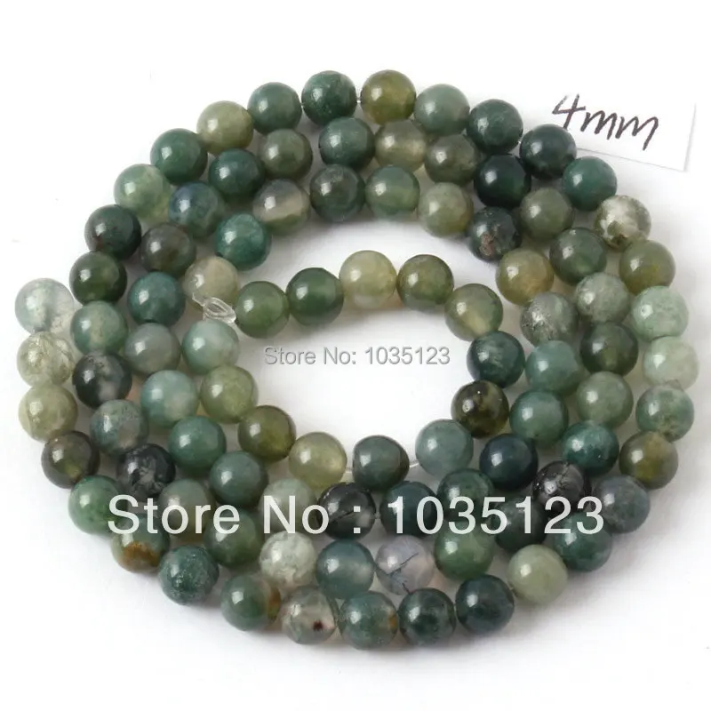 

4mm Pretty Natural Round Shape Moss Agates DIY Gems Loose Beads Strand 15" Jewelry Making Free Shipping w286