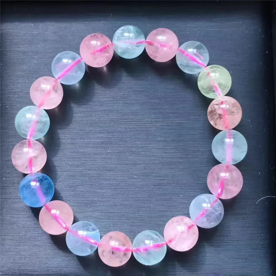

Fashion 10mm Colorful Natural Morganite Gemstone Bracelets Crystal Stretch Bracelets For Women Female Round Bead Bracelet AAAAA