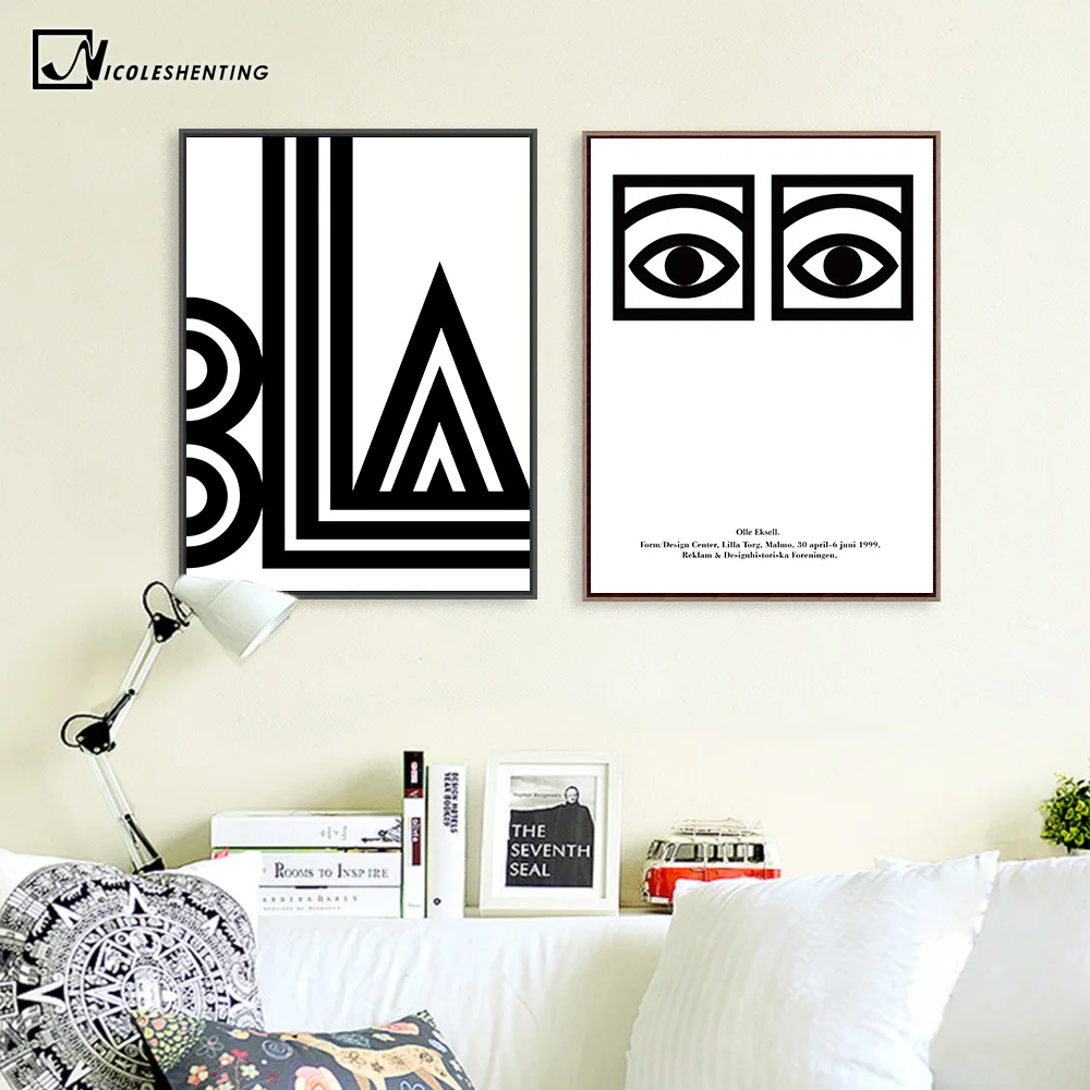 Trippy Eye Abstract Vintage Poster Prints Black White Minimalist