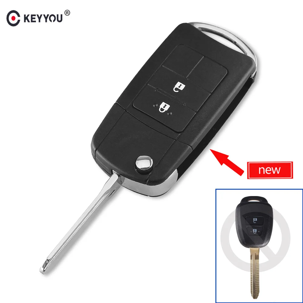 

KEYYOU 2 Buttons Modified Car Key Case Cover For Toyota Prius RAV4 Camry Remote Control Key Folding Flip Key Shell