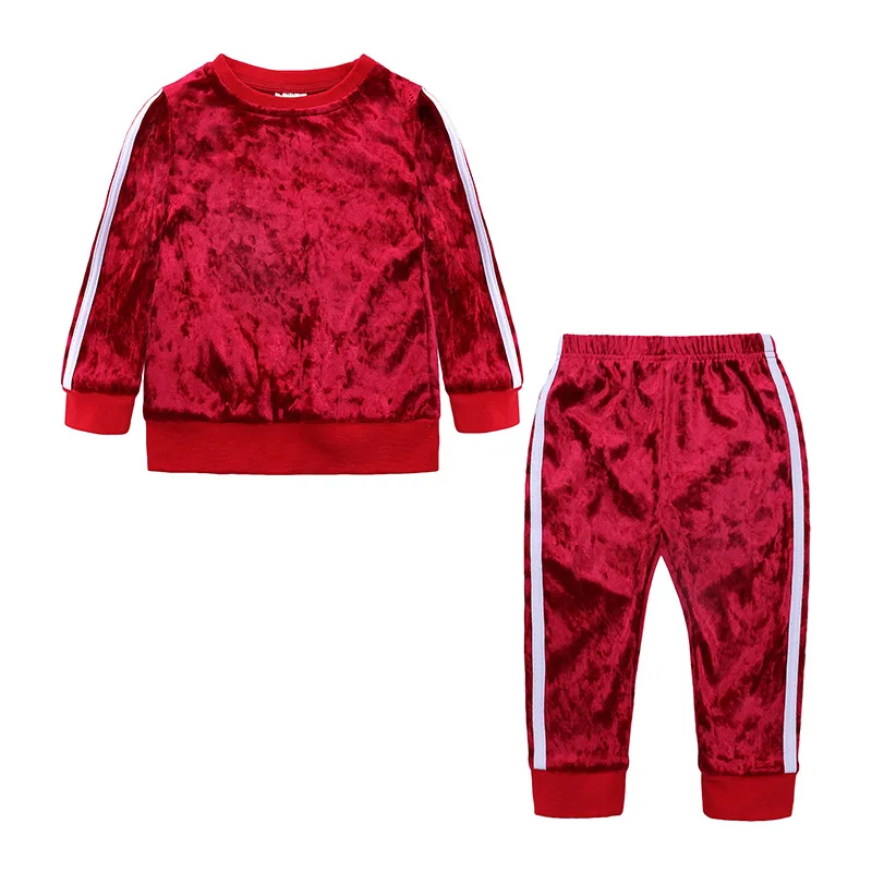 Детская одежда г. Осенне-зимняя одежда для девочек комплект из футболки и комбинезона комплект детской одежды из 2 предметов, костюм для девочек, комплекты одежды - Цвет: Red