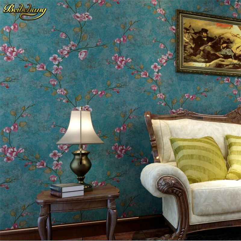 beibehang Nonwovens Retro American Wallpapers Pastoral Flowers Bedroom Living Room Sofa TV Background Wallpaper papel de parede