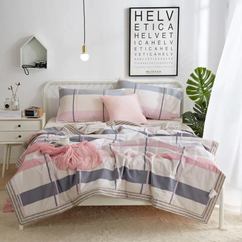 

2019 Simple Stripes Pink Quilting Quilt Soft Stitching Soft Cotton Fabric Polyester Filler Twin Full Queen Summer Comforter