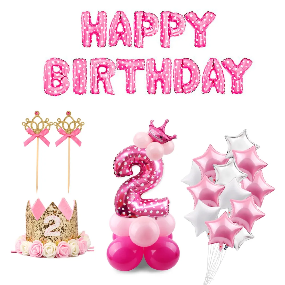 QIFU Blue Boy 2nd Birthday Decoration Pink Girl 2 Birthday Balloons Number Ballon 2 Year Old Birthday Party Decorations Kids