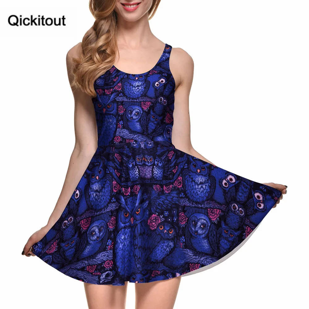 

Spring Hot New Sexy Women Clothes Cartoon Female Dresses MIDNIGHT OWL SKATER DRESS Pleated Drop Shipping S119-66