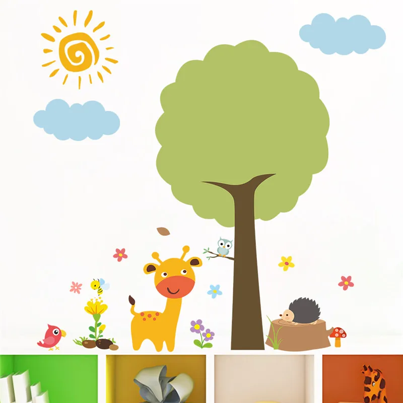 279 15 De Réductionzoo Animaux Arbre Oiseaux Ours Girafe Fleur Sticker Mural Pour Enfants Chambres Stickers Maternelle Décor à La Maison Chambre