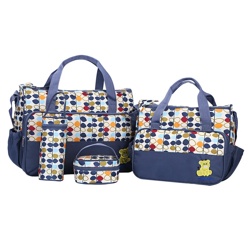 5 PcsSet Baby Diaper Bag Suits Multifunction Infant Bottle Insulation Bag Newborn Stroller Maternity Nappy Bags Tote BB6036 (3)