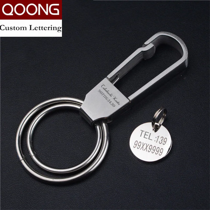 QOONG Custom Lettering 304 Stainless Steel Keychain Manual Keyring Men Waist Hanged Key Holder Metal Car Key Chain Key Ring Y48