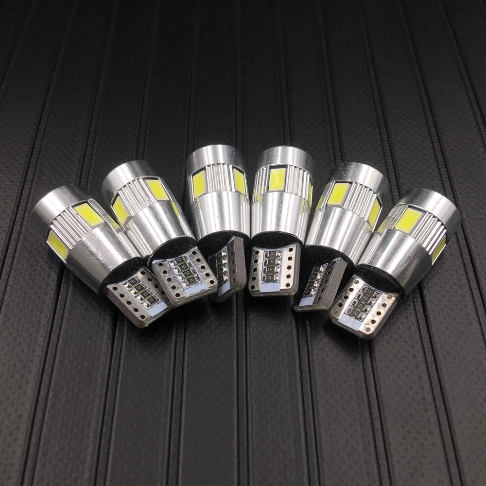 Светодиодная автомобильная лампа высокой мощности 6X T10 w5w t10 6smd 10smd 5630 5w5 12 В белая