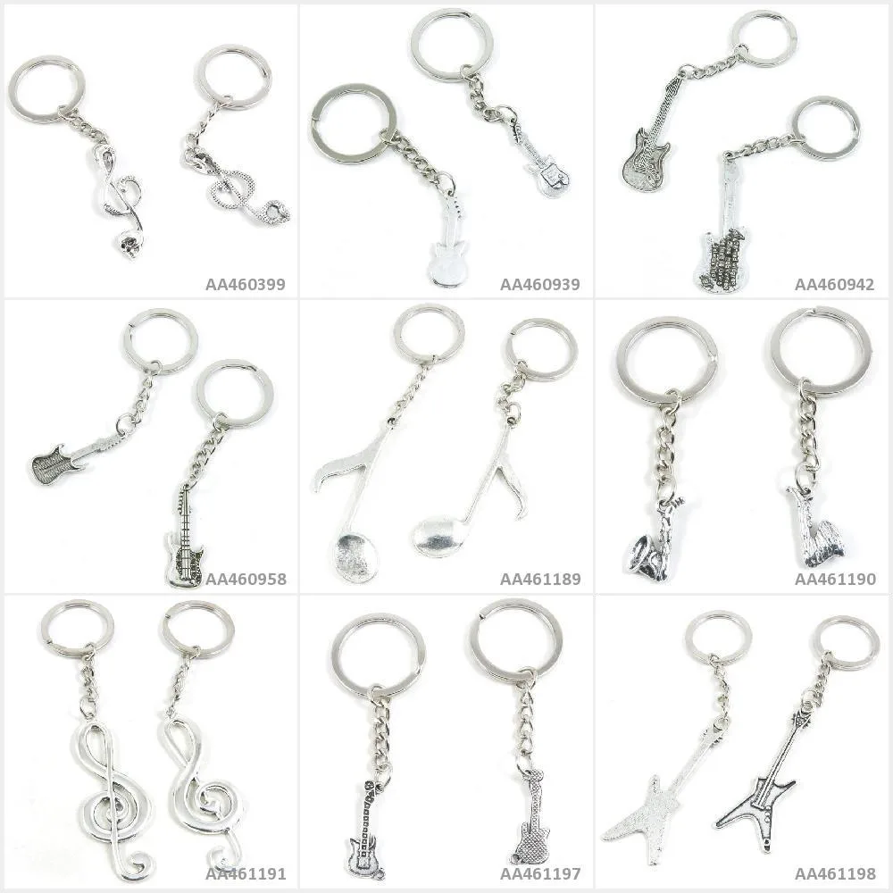 

Antique Silver Tone Keychain Keyring Keytag Electric Guitar Music Musical Note Saxophone Skull Key Chain Ring Tag Jewelry Charms