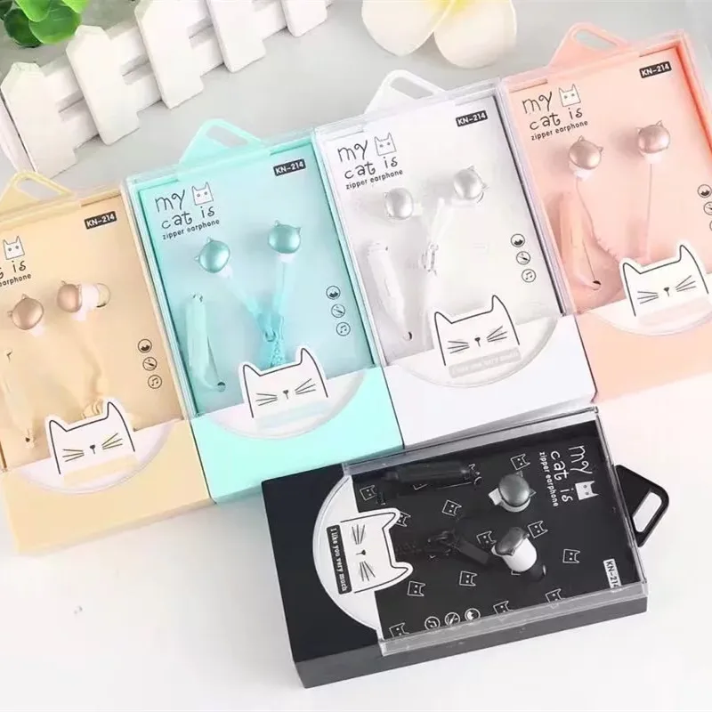 

CHICLITS Cute Cartoon Cat Earphones In-Ear 3.5MM Music Universal Solid Color Earbuds Mic For Phone MP3 Girl Children Kids Gift