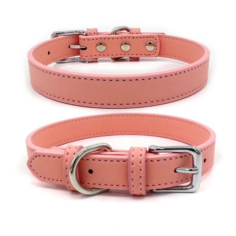 PU Leather Solid Soft Colorful Pet Dog Collar For Small Medium Large Dogs Neck Strap Adjustable Safe Puppy Kitten Cats Collar