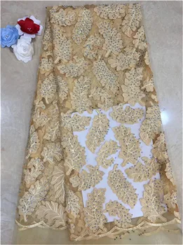 

Latest African Laces Fabrics Embroidered African Guipure French Lace Fabric With yellow 2019 African French Net Lace Dress(FJ-4