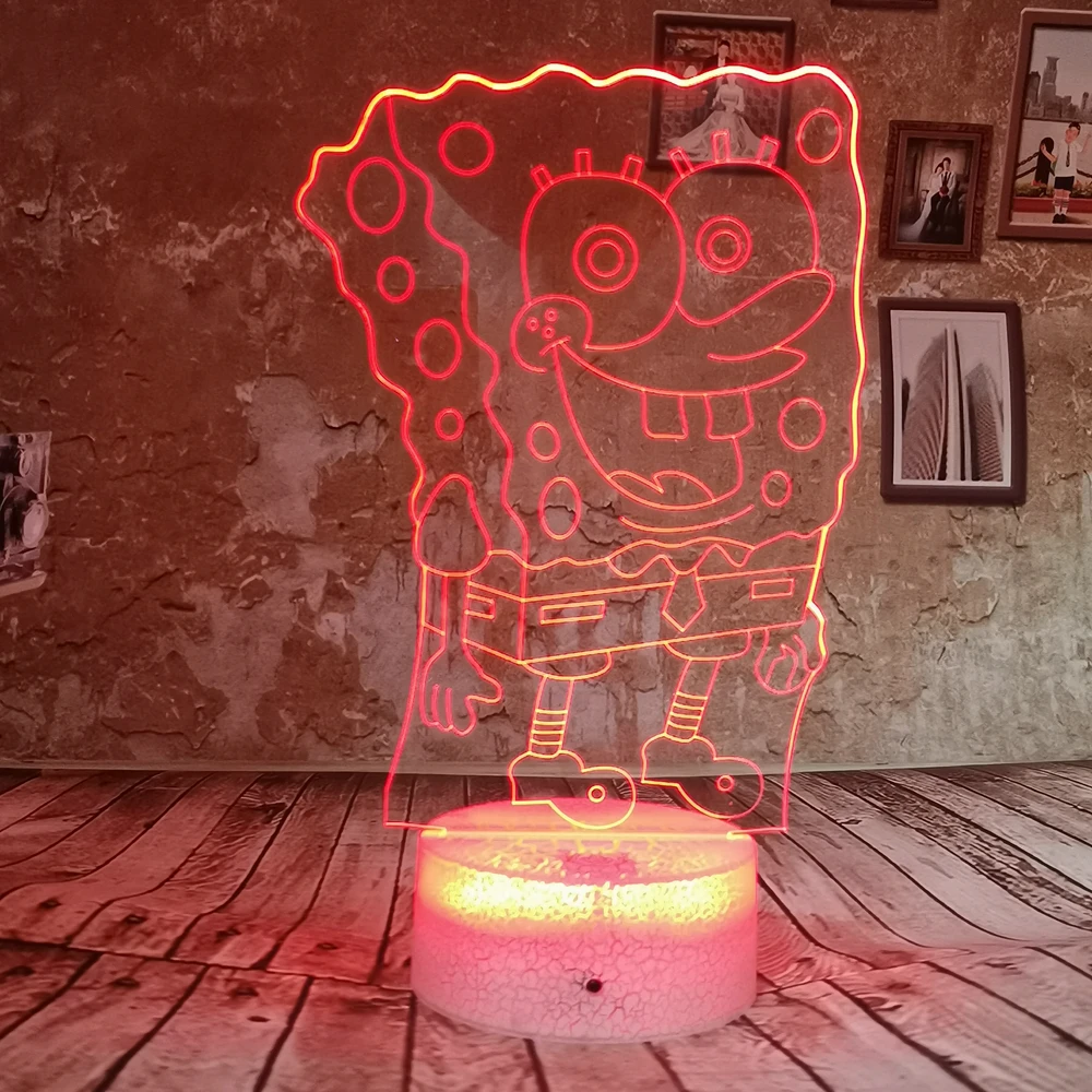 Прямая мультфильм Губка Боб квадраты 3D ночник лампа градиент 7 цветов светодиодный свет USB детский ночник домашний декор подарки
