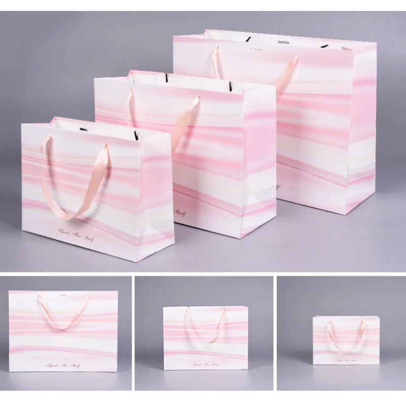

Horizental Paper Bag With Ribbon Handles For Gift Packing Cloth Shoes Candy High-quality Holder Business Advertise Packing