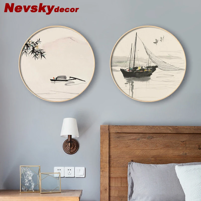 

Nevsky traditional chinese paintings on the wall for a house with a Round frame for Bedroom Study cuadros decoracion on canvas