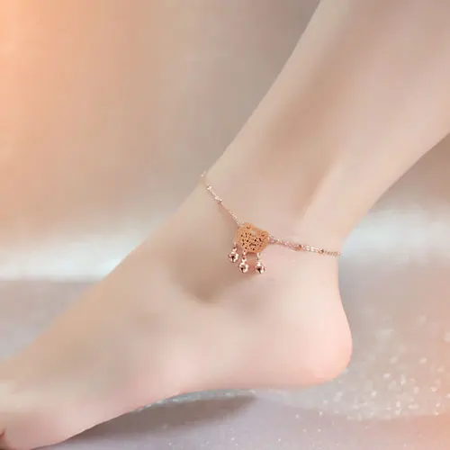 Acacia 925 Silver Anklet girls rose gold plated 18K Korean fashion lock bell ring jewelry