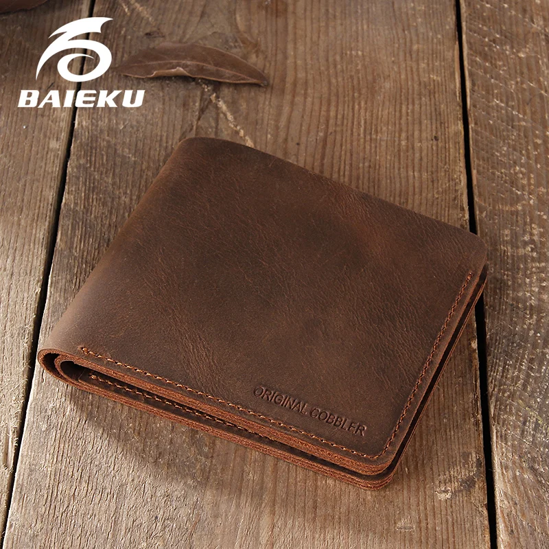 BAIEKU, мужские кошельки из натуральной кожи, простой винтажный стиль, кожаный кошелек, посылка для карт, мужской короткий Стандартный кошелек