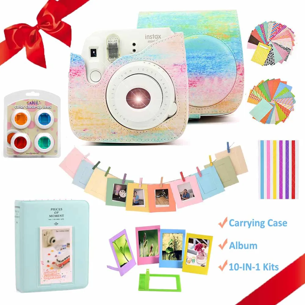 Для Fujifilm Instax Mini 9 мини 8 Фотоаппарат моментальной печати живопись/розовый чехол для переноски Чехол из искусственной кожи+ альбом+ 10 в 1 комплект - Цвет: Painting Set