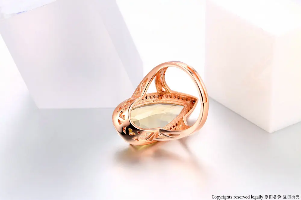 MoBuy MBRI041 Роскошные натуральный драгоценный камень цитрин кольца 925 пробы серебро розовое золото свадебные S925 ювелирные изделия для женщин