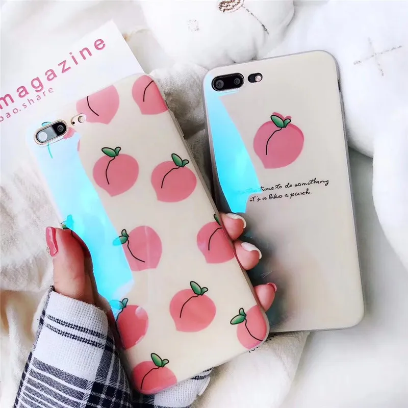 

Cartoon Fruit Peach Art Letter Kroean Phone Case For iPhone 7 7 Puls 6 6S 7 8 Puls X Xs Cases Blu-ray Silicone Soft Back Cover