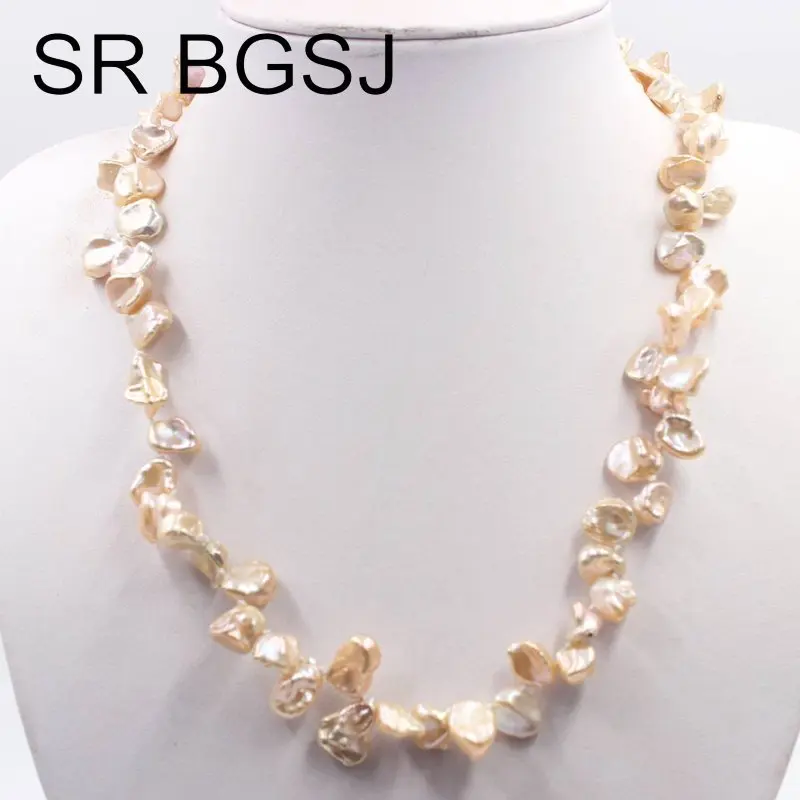 

Free Shipping 12-14mm Pink Purple Natural Reborn Baroque Edsion Freshwater Pearl Beads Knot Bar Clasp Necklace 19"