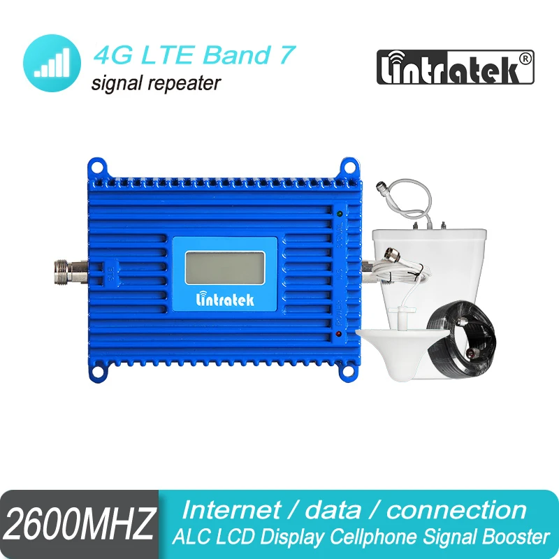Усилитель сигнала сотового телефона Lintratek AGC 70 дБ 4G LTE Band 7 2600 МГц FDD Ретранслятор с