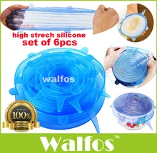 REAL WALFOS 6pc Universal Silicone Stretch Suction Pot Lids Kitchen Silicone Cover Cooking Pan Spill Lids Bowl Stopper Cover