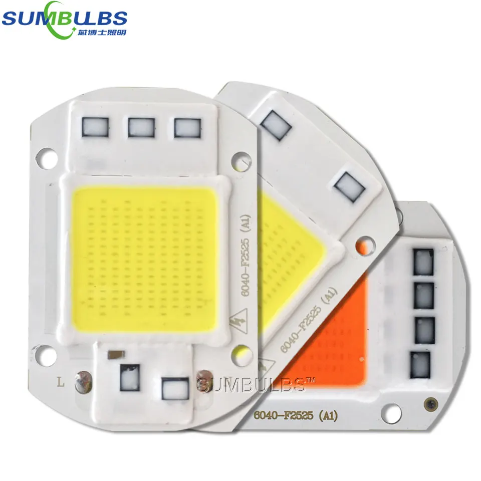 

Sumbulbs AC 110V 220V COB LED Chip Light Source 20W 30W 50W High Power Smart IC for Floodlight Spotlight Warm Cold White Red