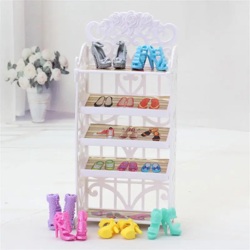 

Furniture Accessories For Barbie Doll Plastic Toy Shoe Rack Dream furniture Kitchenware Cabinet Pretend Play House Gift Girl DIY