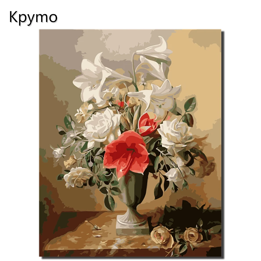 

Kpymo DIY Framed Oil Painting By Numbers Flowers Pictures Canvas Painting For Living Room Wall Art Home Decor VA-0302