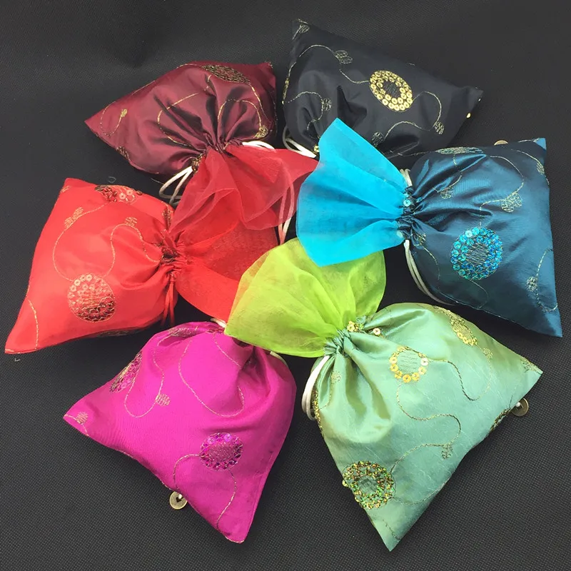 Sequins Patchwork Organza Gift Bags Large Chinese style Satin