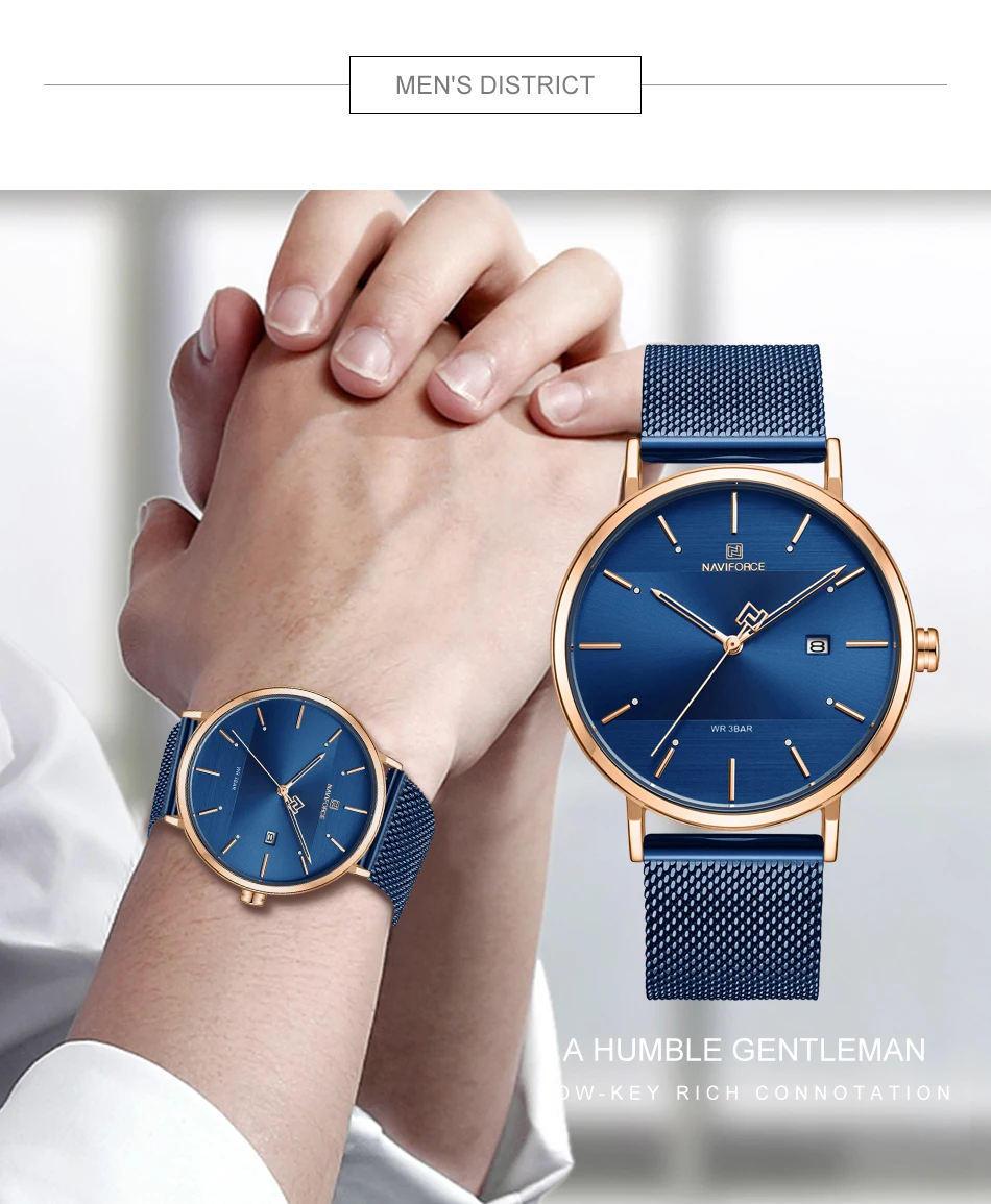 NAVIFORCE мужские часы с синим циферблатом из нержавеющей стали водонепроницаемые мужские часы Роскошные бизнес аналоговые кварцевые мужские часы модные