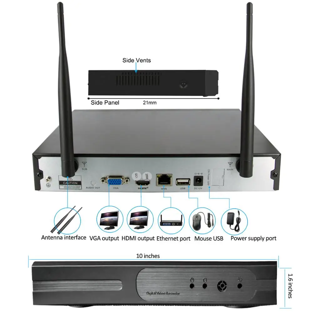 Беспроводная камера видеонаблюдения PlugandPlay 4 канала 1080 P аудио NVR P2P 720