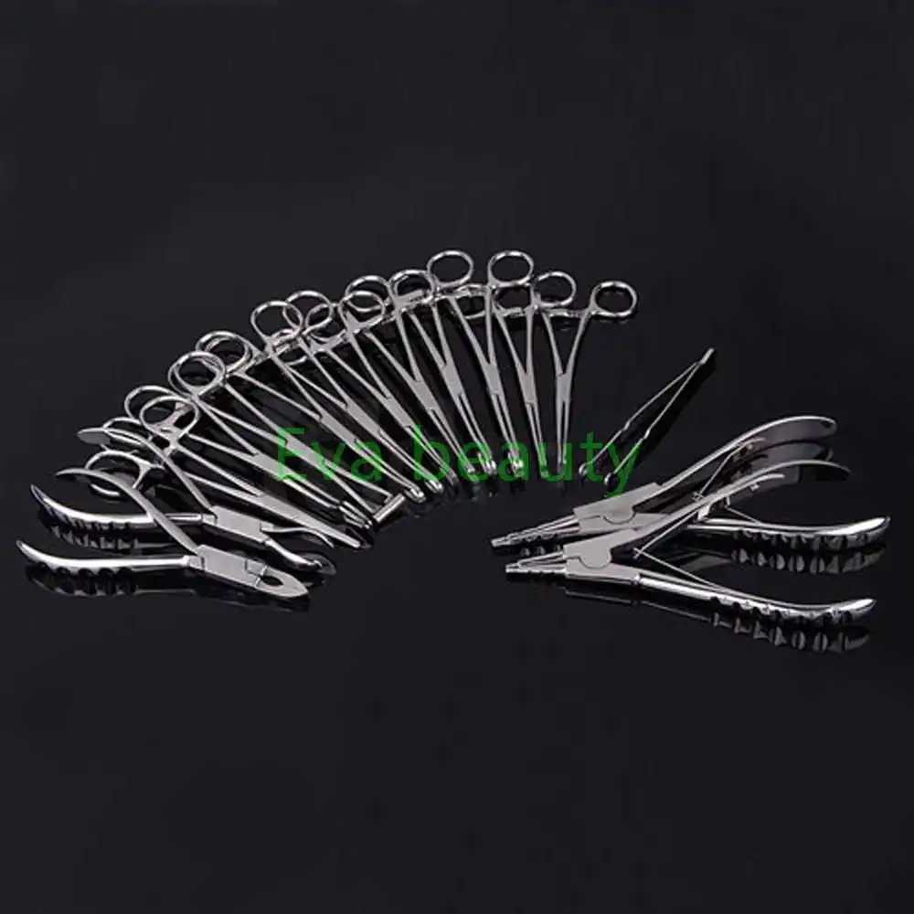 Kit 16 Pro Body Ear Tongue Navel Piercing Forceps Pliers Clamps Tools