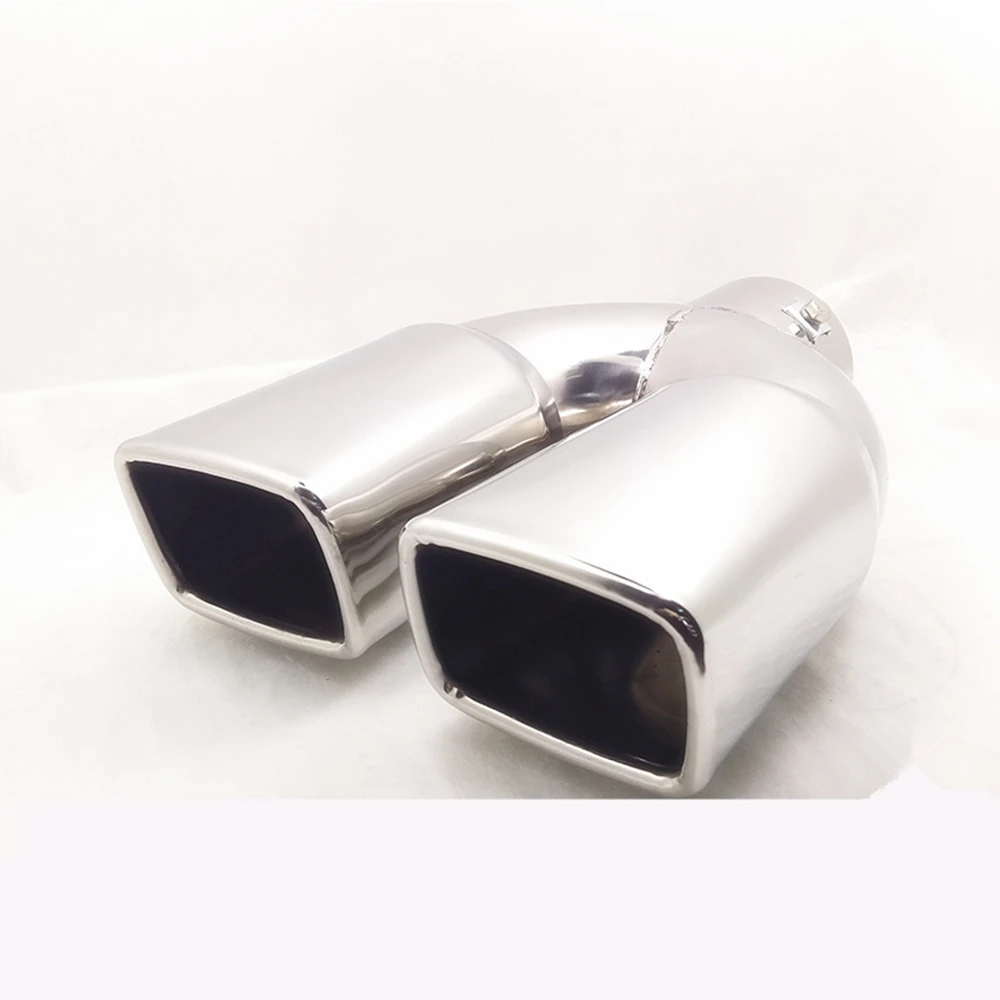 

70mm Muffler Tip Auto Car Round Exhaust Silver Straight Stainless Steel 1to 2 Dual Pipe Chrome Trim Modified Rear Tail Throat