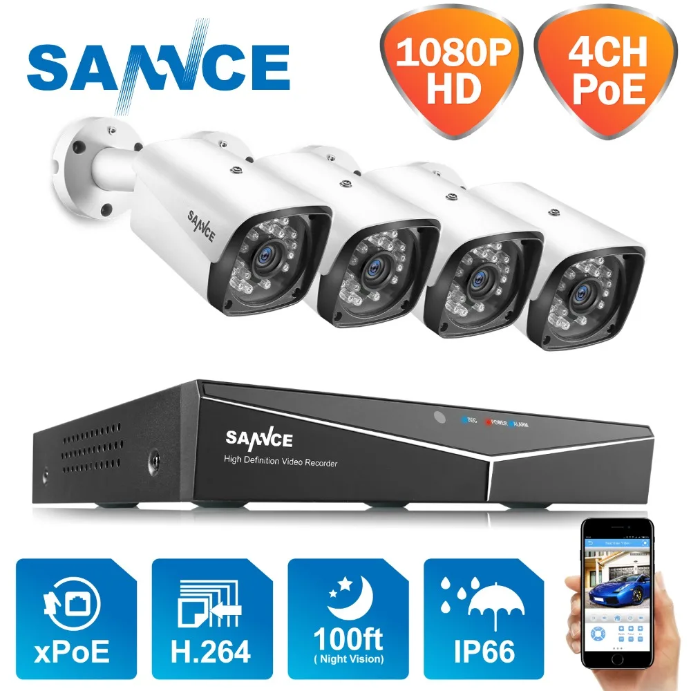  SANNCE 4CH 1080P POE Network Video Security System 4PCS 2MP Outdoor Security IP Camera P2P Video Su