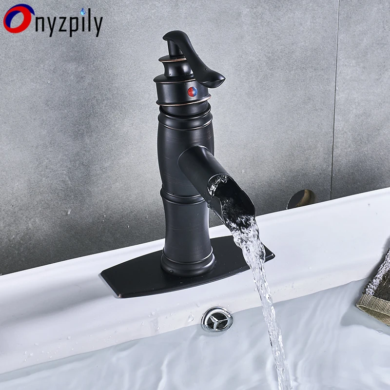 

Bathroom Basin Faucet ORB Handle Faucets Hot Single and Cold Water Mixer Faucet Long Outlet With Cover