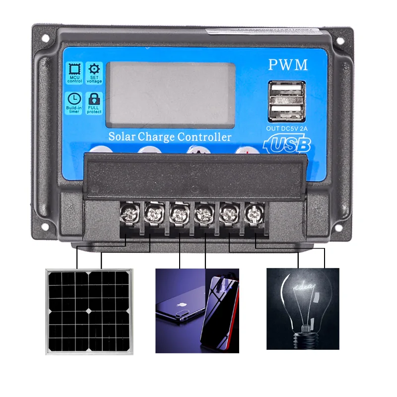 

1Pc 60A 12V 24V Auto Solar Charge Controller Auto Work PWM With LCD Dual USB 5V Output Solar Cell Panel Regulator PV Home