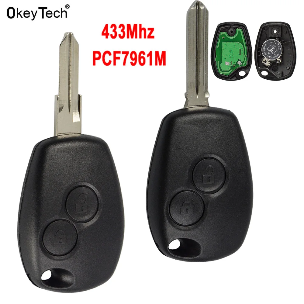 

OkeyTech 2 Buttons 433Mhz PCF7961M Chip FSK Remote Key Shell for Renault Dacia Modus Clio 3 Twingo Kangoo Transponder Key