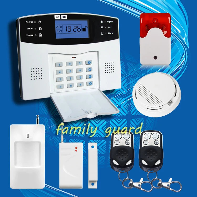 

DHL Free Shipping!Flash Siren LCD GSM Alarm System Remote Control PIR sensor Door sensor Smoke alarm English and Russian Voice