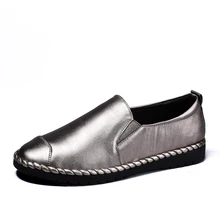 Мода ретро Британский повседневная женская обувь на плоской подошве серебро уличные, из натуральной кожи zapatos mujer обувь для отдыха женские Botas