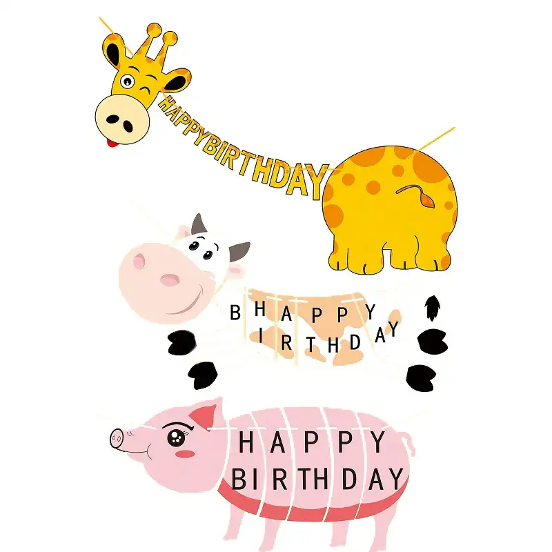 Kids Birthday Party Cartoon Paper Bunting Garland Banners Flag