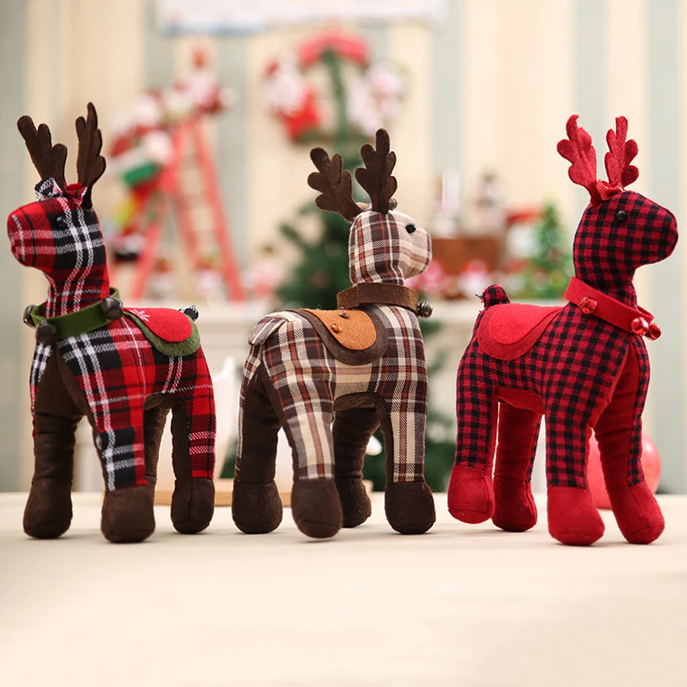 

2020 1 pc Christmas gift plaid fabric plum deer ornaments plush toys size 30*18cm elk decorative doll window decoration AA05