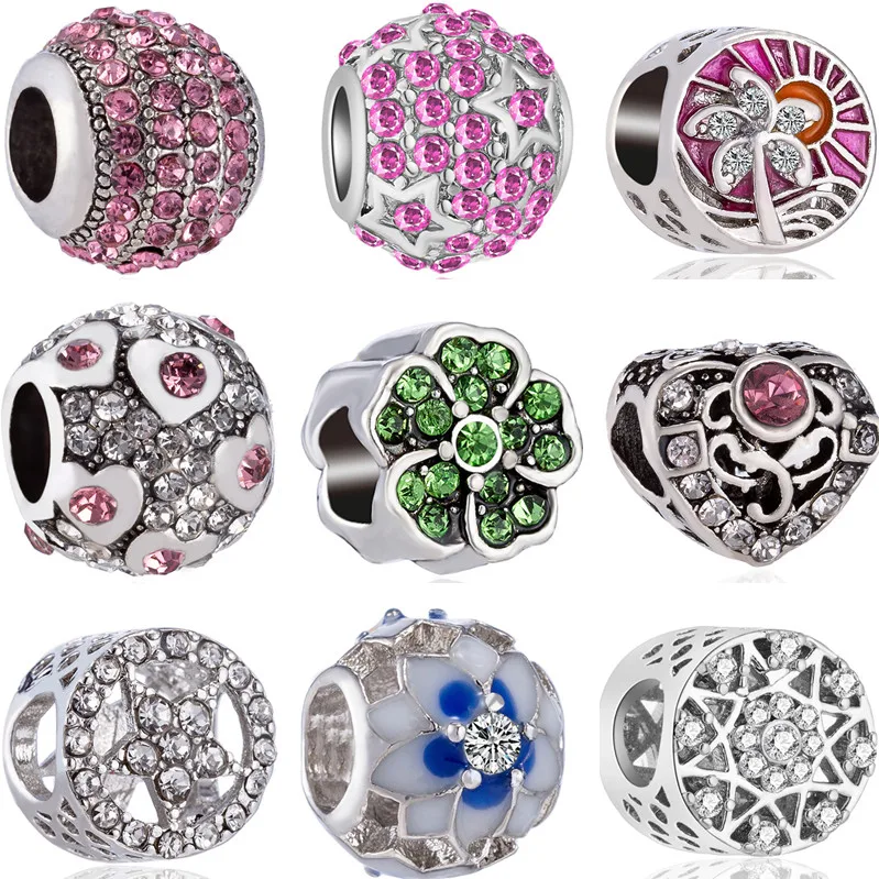 Hot Selling Small Coconut Tree Star Flower Cross Mickey Mouse Crystal Beads Fit Pandora Bracelets for Women DIY Charms Jewelry | Украшения