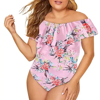 

2019 Women swimwear Summer Plus Size maternity Plus Size Women One-Piece Push-Up Padded Bikini Ruffled Flounce Print Swimsuit A1
