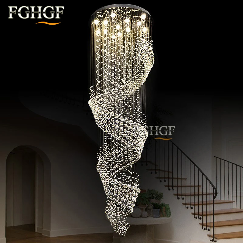 Modern Large Crystal Chandelier Light Fixture for Lobby Staircase Stairs Foyer Long Spiral Crystal Light Lustre Ceiling Lamp (2)