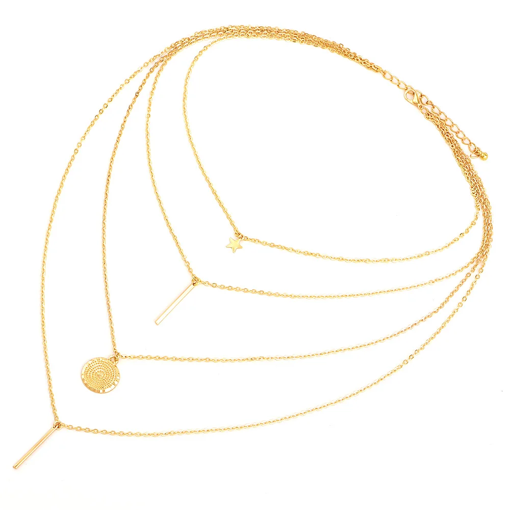 Bls-miracle богемное длинное ожерелье с подвеской Женская винтажная Золотая звезда ожерелье многослойное ожерелье массивные ювелирные изделия NX-09
