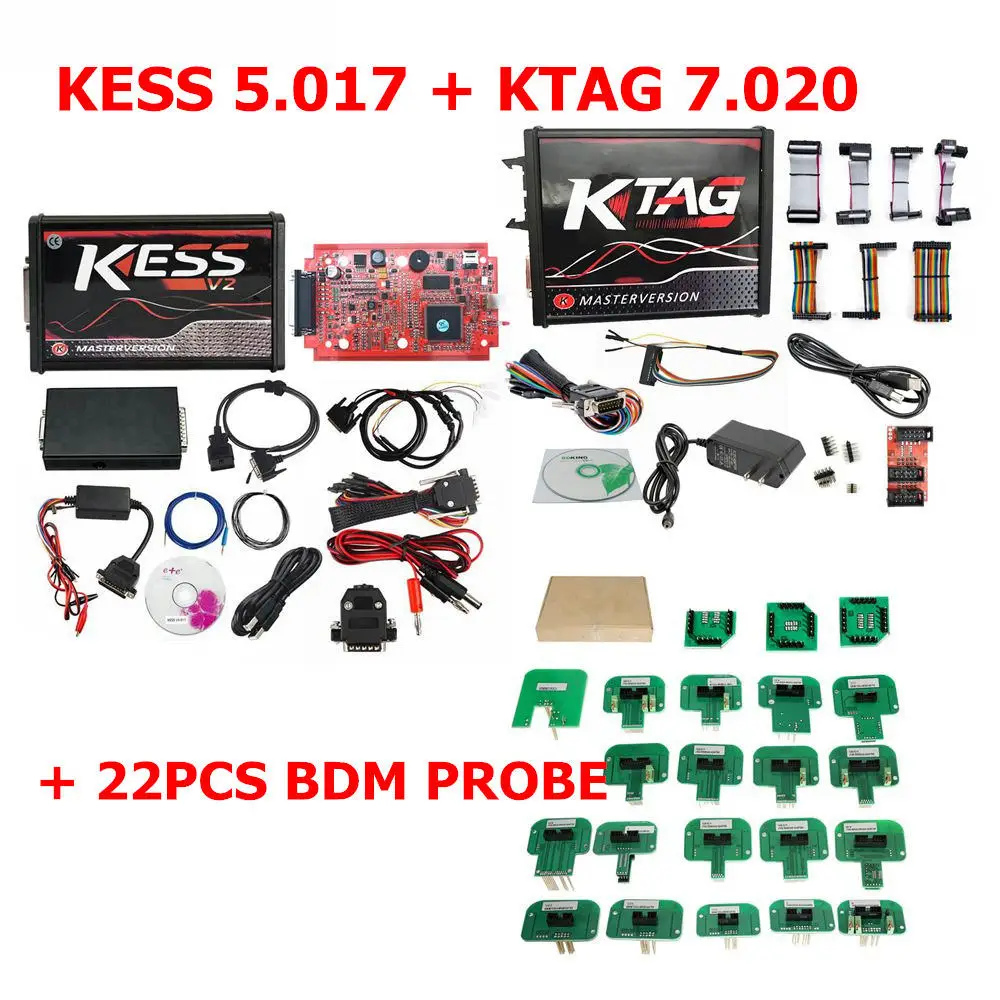 Полный набор KTAG 7,020 KESS 5,017 2,47 красный светодиодный BDM Рамка ECU чип-тюнинг инструмент BDM100 K-TAG Мастер онлайн Версия ЕС 22 шт. BDM Рамка - Цвет: KESS KTAG 22PCS