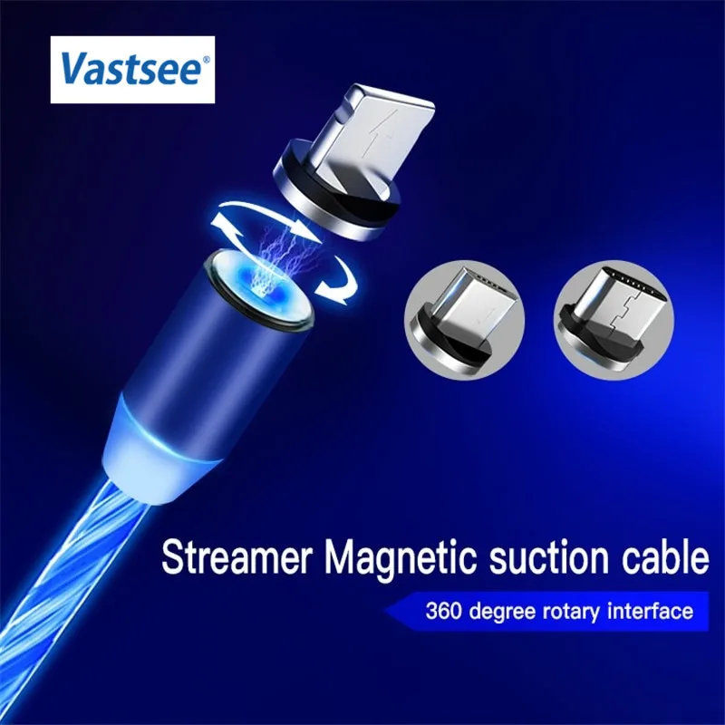 

LED Glow Flowing Magnetic Lightning Cable for IPhone Xs Max Magnet Micro Usb Type C Cable for Samsung Galaxy S9 S8 Iphone Cable